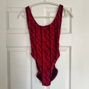 Norma Kamali Red Cable Patterned One-Piece